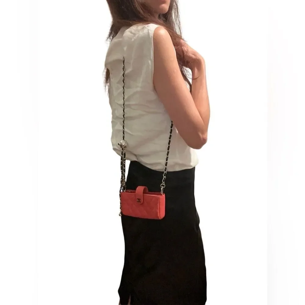 CHANEL Coral Quilted Leather French purse